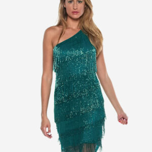 Teal Green One-Shoulder Sequin Party Dress