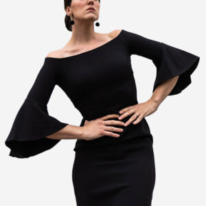 Off-Shoulder Black Flared Sleeve Dress