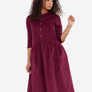 Elegant Maroon Midi Dress – Long Sleeve Cotton Blend
